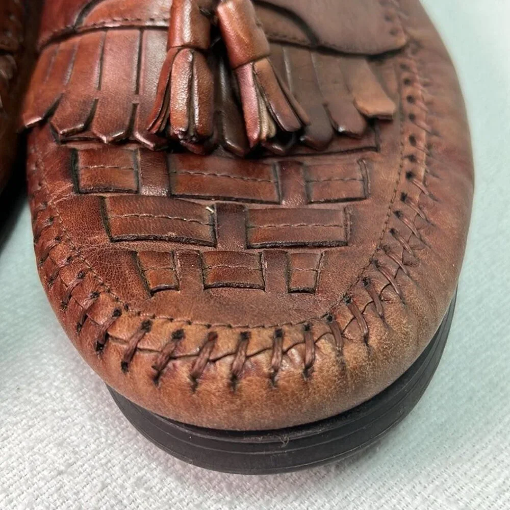 Giorgio Brutini Mens Size 11M Brown Leather Woven Slip On Tassel Loafers MCM Vib